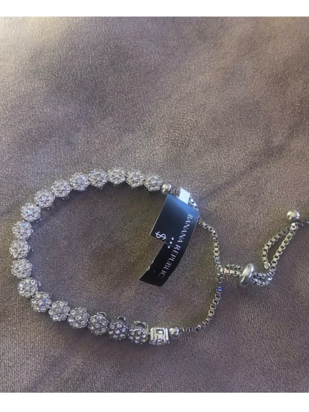 Banana Republic Silver Crystal Flower Link Slider Bracelet